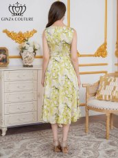 画像3: [ XS-Lサイズ / 2カラー][ERUKEI]プリント・サテン・ノースリーブ・Aライン・ミディアムドレス・ワンピース[送料無料] (3)