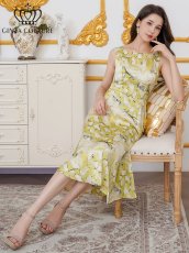 画像6: [ XS-Lサイズ / 2カラー][ERUKEI]プリント・サテン・ノースリーブ・Aライン・ミディアムドレス・ワンピース[送料無料] (6)