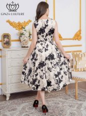 画像5: [ERUKEI/GINZA COUTURE]花柄・プリント・サテン・ノースリーブ・切替・Aライン・ミディアムドレス・ワンピース[送料無料] (5)