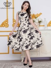 画像11: [ERUKEI/GINZA COUTURE]花柄・プリント・サテン・ノースリーブ・切替・Aライン・ミディアムドレス・ワンピース[送料無料] (11)