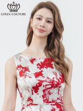 画像8: [ERUKEI/GINZA COUTURE]花柄・プリント・サテン・ノースリーブ・切替・Aライン・ミディアムドレス・ワンピース[送料無料] (8)