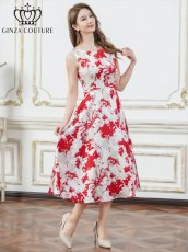 画像10: [ERUKEI/GINZA COUTURE]花柄・プリント・サテン・ノースリーブ・切替・Aライン・ミディアムドレス・ワンピース[送料無料] (10)