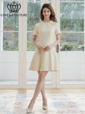 画像5: [ERUKEI/GINZA COUTURE]アイボリー・リボン・半袖・ラインストーン・フェイクポケット・Aライン・ミニドレス・ワンピース[送料無料] (5)