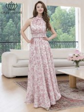 画像7: [ XS-Lサイズ / 2カラー][ERUKEI/GINZA COUTURE]花柄・プリント・サテン・首元フリル・ウエストマーク・マキシ・アメリカンスリーブ・Aライン・ロングドレス[送料無料] (7)