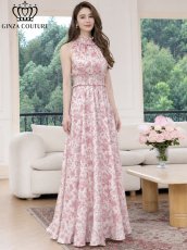 画像8: [ XS-Lサイズ / 2カラー][ERUKEI/GINZA COUTURE]花柄・プリント・サテン・首元フリル・ウエストマーク・マキシ・アメリカンスリーブ・Aライン・ロングドレス[送料無料] (8)