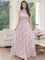 画像11: [ XS-Lサイズ / 2カラー][ERUKEI/GINZA COUTURE]花柄・プリント・サテン・首元フリル・ウエストマーク・マキシ・アメリカンスリーブ・Aライン・ロングドレス[送料無料] (11)