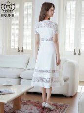 画像3: [ERUKEI]ホワイト・ブラック・総レース・半袖・Aライン・上品・ひざ下・ミディアムドレス・ワンピース[送料無料] (3)