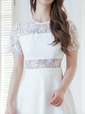 画像4: [ERUKEI]ホワイト・ブラック・総レース・半袖・Aライン・上品・ひざ下・ミディアムドレス・ワンピース[送料無料] (4)
