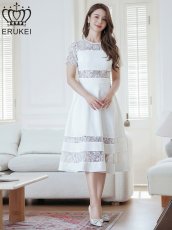 画像5: [ERUKEI]ホワイト・ブラック・総レース・半袖・Aライン・上品・ひざ下・ミディアムドレス・ワンピース[送料無料] (5)