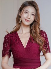 画像12: [ERUKEI]ブラック・ホワイト・ワインレッド・半袖・総レース・タイト・Vネック・ミニドレス・ワンピース[送料無料] (12)