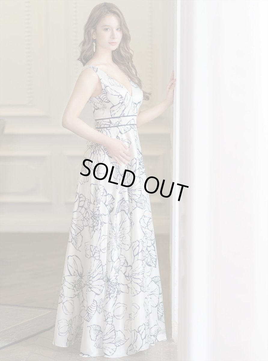 画像14: [ERUKEI]ノースリーブ・イエロー・ホワイトブラック・花柄・プリント・Vネック・ロングドレス[黒木麗奈着用]《送料＆代引き手数料無料》 (14)