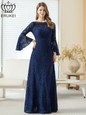 画像14: [ERUKEI] ホワイト・ワインレッド・ネイビー・レッド・総レース・ベルスリーブ・Aライン・エレガント・ロングドレス[山崎みどり着用][送料無料]mywh (14)