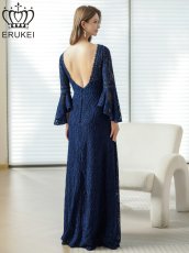 画像16: [ERUKEI] ホワイト・ワインレッド・ネイビー・レッド・総レース・ベルスリーブ・Aライン・エレガント・ロングドレス[山崎みどり着用][送料無料]mywh (16)