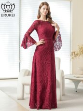画像13: [ERUKEI] ホワイト・ワインレッド・ネイビー・レッド・総レース・ベルスリーブ・Aライン・エレガント・ロングドレス[山崎みどり着用][送料無料]mywh (13)