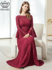 画像17: [ERUKEI] ホワイト・ワインレッド・ネイビー・レッド・総レース・ベルスリーブ・Aライン・エレガント・ロングドレス[山崎みどり着用][送料無料]mywh (17)