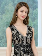 画像7: [ERUKEI]ブラック・ホワイト・ピンク・ノースリーブ・レース・Vネック・切替・Aライン・ミディアムドレス・ワンピース[送料無料] (7)