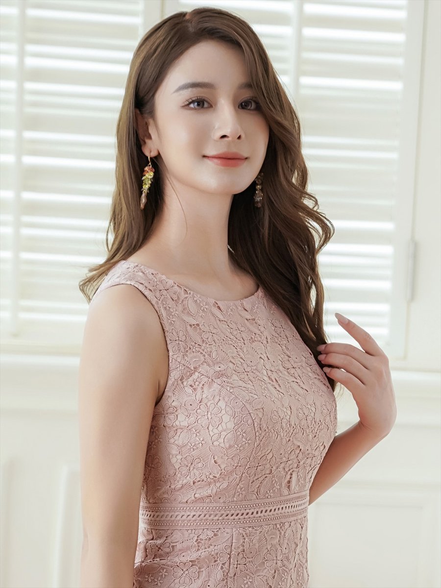 画像11: [ERUKEI]ネイビー・ブルー・ピンク・ホワイト・総レース・ノースリーブ・マーメイド・ミディアムドレス・ワンピース[送料無料] (11)