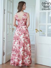 画像3: [ERUKEI]ホワイト×レッド・フラワープリント・Aライン・Vネック・ノースリーブ・ハイウエスト・ロングドレス[送料無料] (3)