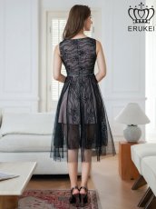 画像3: [ERUKEI]ブラック・総レース・ビーズ・Aライン・ノースリーブ・ミディアムドレス・ワンピース[送料無料] (3)