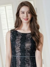 画像4: [ERUKEI]ブラック・総レース・ビーズ・Aライン・ノースリーブ・ミディアムドレス・ワンピース[送料無料] (4)
