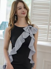 画像8: [ERUKEI]ホワイトxベージュ・ブラックxグレー・ノースリーブ・バイカラー・リボン・ミディアムドレス・ワンピース[送料無料] (8)