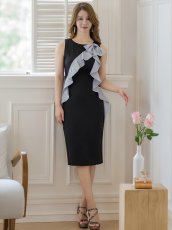 画像10: [ERUKEI]ホワイトxベージュ・ブラックxグレー・ノースリーブ・バイカラー・リボン・ミディアムドレス・ワンピース[送料無料] (10)