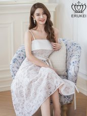 画像1: [ERUKEI]ホワイト・総レース・Aライン・キャミソール・花・ミディアムドレス・ワンピース[送料無料] (1)