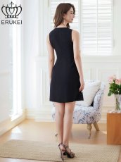 画像3: [ERUKEI]ブラック×ホワイト・バイカラー・フリル・ノースリーブ・Aライン・ミニドレス・ワンピース[送料無料] (3)