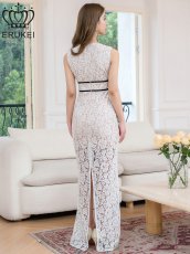 画像3: [ XS-Lサイズ / 1カラー ][ERUKEI]総レース・シアー・ウエストマーク・ノースリーブ・インナーミニ・バックスリット・タイト・ロングドレス[送料無料] (3)