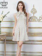 画像2: [ERUKEI]ノースリーブ・プチハイネック・リボン・Aライン・ミニドレス・ワンピース[送料無料] (2)