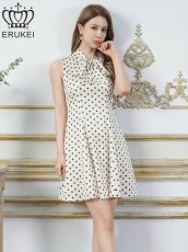 画像5: [ERUKEI]ノースリーブ・プチハイネック・リボン・Aライン・ミニドレス・ワンピース[送料無料] (5)