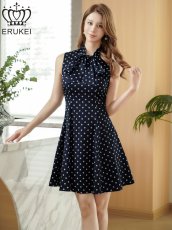 画像3: [ERUKEI]ノースリーブ・プチハイネック・リボン・Aライン・ミニドレス・ワンピース[送料無料] (3)