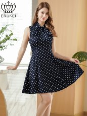 画像6: [ERUKEI]ノースリーブ・プチハイネック・リボン・Aライン・ミニドレス・ワンピース[送料無料] (6)