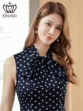 画像12: [ERUKEI]ノースリーブ・プチハイネック・リボン・Aライン・ミニドレス・ワンピース[送料無料] (12)