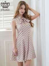 画像1: [ERUKEI]ノースリーブ・プチハイネック・リボン・Aライン・ミニドレス・ワンピース[送料無料] (1)
