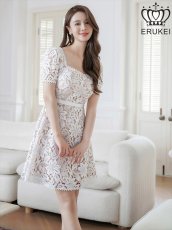 画像6: [ERUKEI]ホワイト・スクエアネック・総レース・半袖・Aライン・ミニドレス・ワンピース[送料無料] (6)