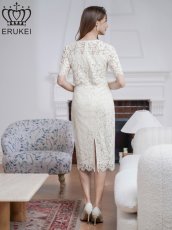 画像3: [ERUKEI]ホワイト・総レース・フラワーレース・半袖・タイト・ミディアムドレス・ワンピース[送料無料] (3)
