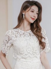 画像4: [ERUKEI]ホワイト・総レース・フラワーレース・半袖・タイト・ミディアムドレス・ワンピース[送料無料] (4)