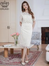 画像5: [ERUKEI]ホワイト・総レース・フラワーレース・半袖・タイト・ミディアムドレス・ワンピース[送料無料] (5)