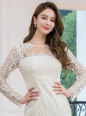 画像4: [ XS-Lサイズ / 1カラー ][ERUKEI]アイボリー・レース・シアー・ロングスリーブ・長袖・タイト・ミディアムドレス・ワンピース[送料無料] (4)