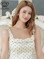 画像11: [ XS-Lサイズ / 5カラー ][ERUKEI]ノースリーブ・リボン・ドット柄・サテン・Aライン・ミニドレス・ワンピース[送料無料] (11)