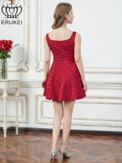 画像9: [ XS-Lサイズ / 5カラー ][ERUKEI]ノースリーブ・リボン・ドット柄・サテン・Aライン・ミニドレス・ワンピース[送料無料] (9)