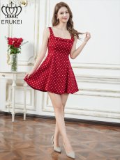 画像15: [ XS-Lサイズ / 5カラー ][ERUKEI]ノースリーブ・リボン・ドット柄・サテン・Aライン・ミニドレス・ワンピース[送料無料] (15)