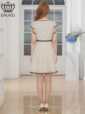 画像3: [ XS-Lサイズ / 1カラー][ERUKEI]フリルスリーブ・ドット・シフォン・パイピング・切替・Aライン・フレア・ミニドレス・ワンピース[送料無料] (3)