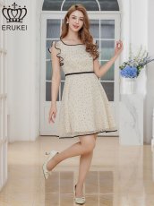 画像5: [ XS-Lサイズ / 1カラー][ERUKEI]フリルスリーブ・ドット・シフォン・パイピング・切替・Aライン・フレア・ミニドレス・ワンピース[送料無料] (5)