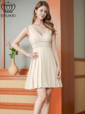 画像2: [ XS-Lサイズ / 1カラー][ERUKEI]ステッチ・Vネック・ノースリーブ・プリーツ・Aライン・ミニドレス・ワンピース[送料無料] (2)