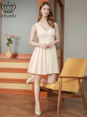 画像5: [ XS-Lサイズ / 1カラー][ERUKEI]ステッチ・Vネック・ノースリーブ・プリーツ・Aライン・ミニドレス・ワンピース[送料無料] (5)