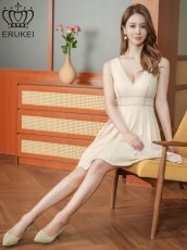 画像6: [ XS-Lサイズ / 1カラー][ERUKEI]ステッチ・Vネック・ノースリーブ・プリーツ・Aライン・ミニドレス・ワンピース[送料無料] (6)