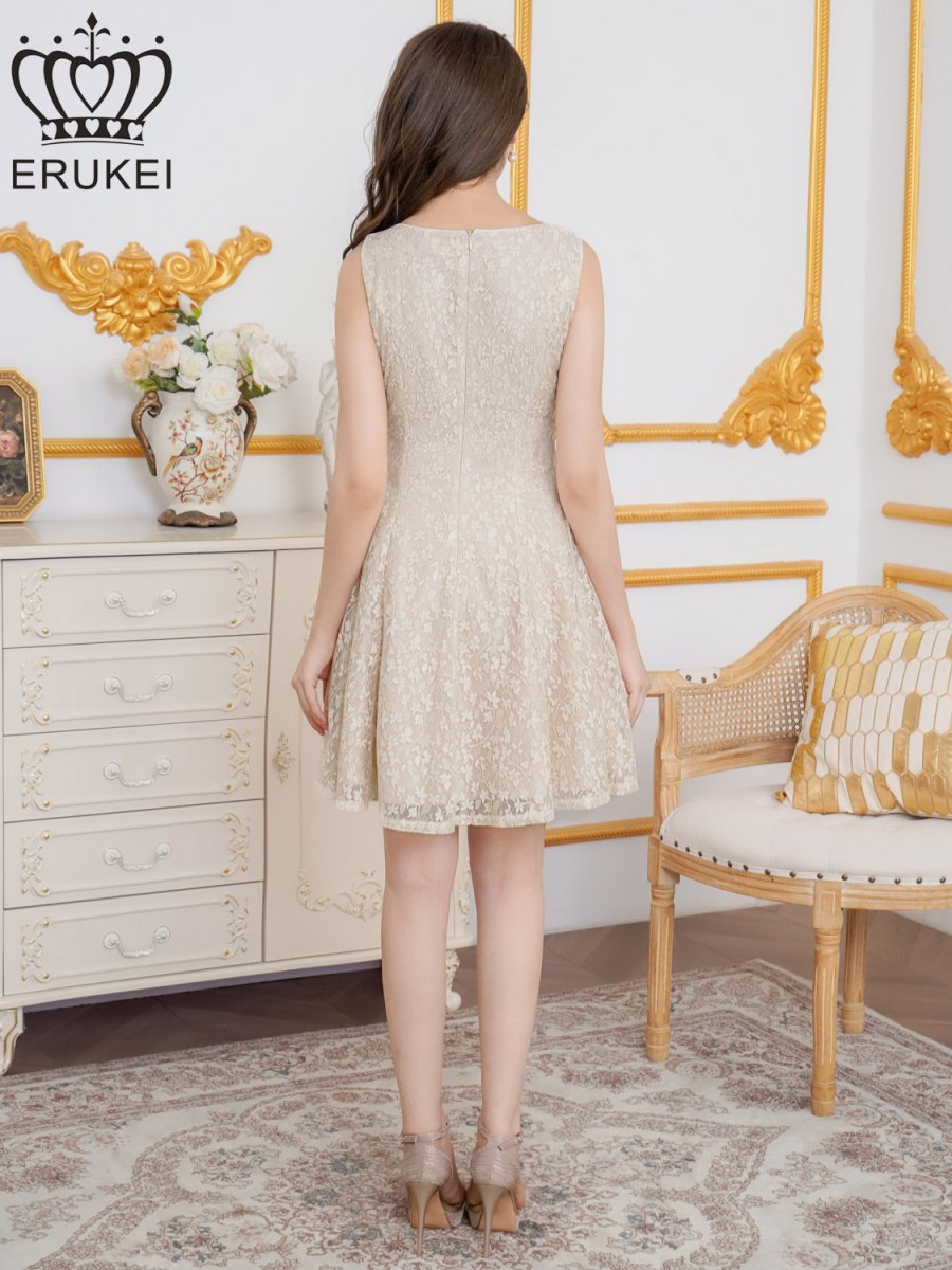 画像3: [ XS-Lサイズ / 1カラー][ERUKEI]総レース・金糸・レザー・レースアップ・ノースリーブ・切替・Aライン・ミニドレス・ワンピース[送料無料] (3)