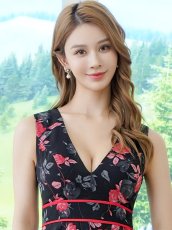画像10: [ XS-Lサイズ / 2カラー][ERUKEI]花柄・ノースリーブ・Vネック・ティアード・フレア・Aライン・ミニドレス・ワンピース[送料無料] (10)